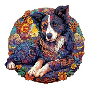 Mandala Border Collie Wooden Jigsaw Puzzle