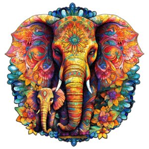Mandala Parent-Child Elephant Wooden Jigsaw Puzzle