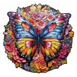 Butterfly And Flowers Wooden Jigsaw Puzzle