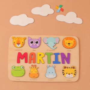 Personalized Name Puzzle with Animal Head, Custom Baby Gifts, Early Learning Toys