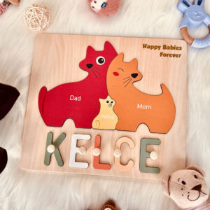 Personalized Wooden Baby Name Puzzle - Family Cat
